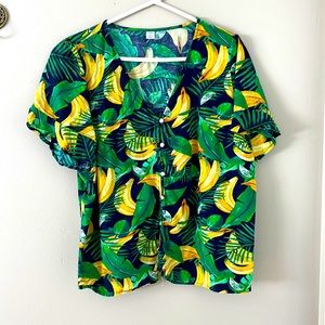 Old Navy tropical v neck button down
